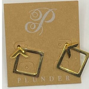 Plunder Design Gold Tone Jacket Earrings Arrow Studs Geometric‎ Square Drop